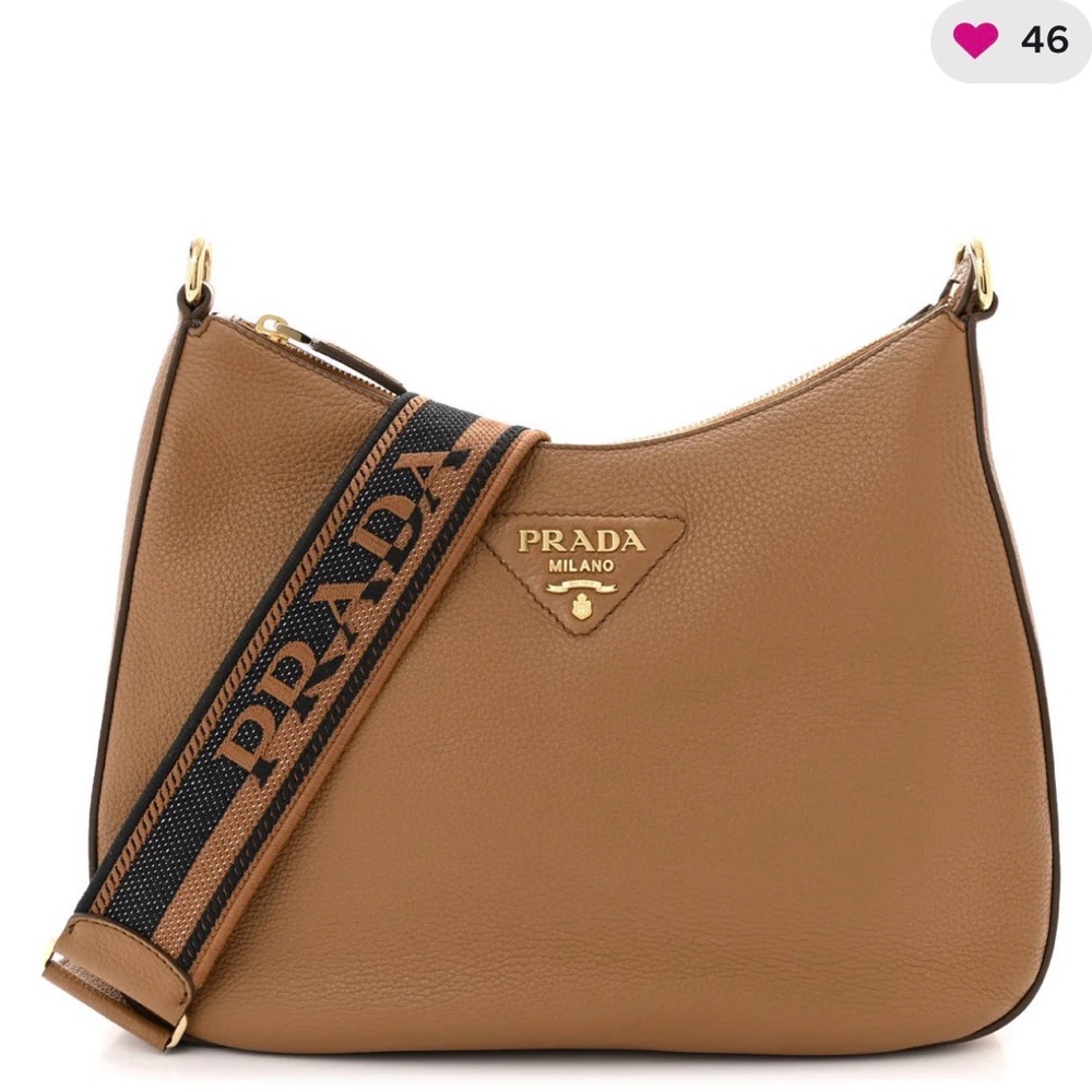 Prada Vitello Daino Soft Large Zippered
Messenger Hobo Caramel